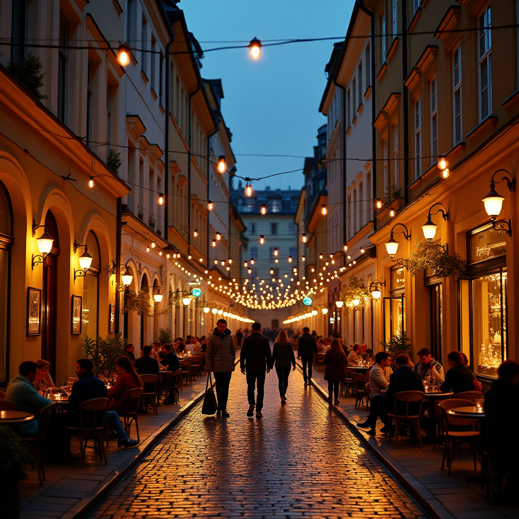 Вечірній Львів: освітлені вулиці старого міста, затишні кав'ярні, люди на прогулянці та романтична атмосфера